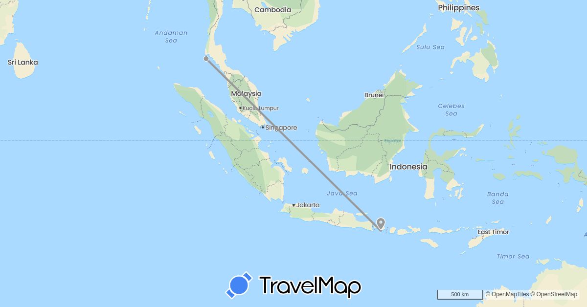TravelMap itinerary: driving, plane in Indonesia, Thailand (Asia)